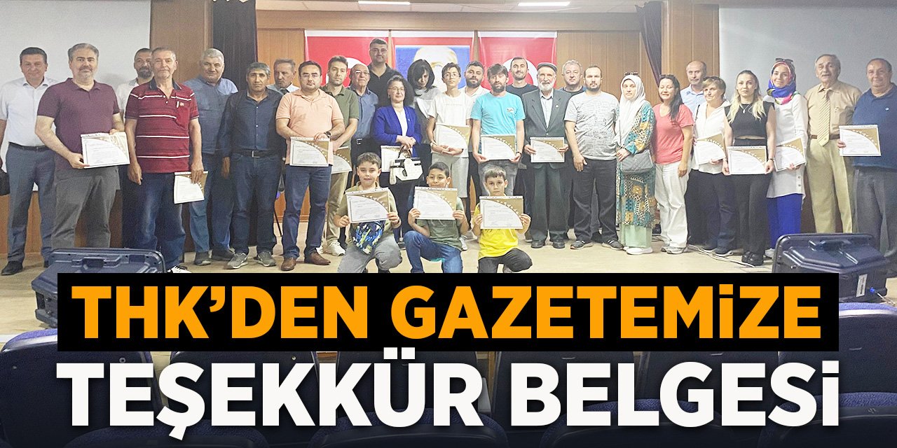 THK'den Gazetemize Teşekkür Belgesi