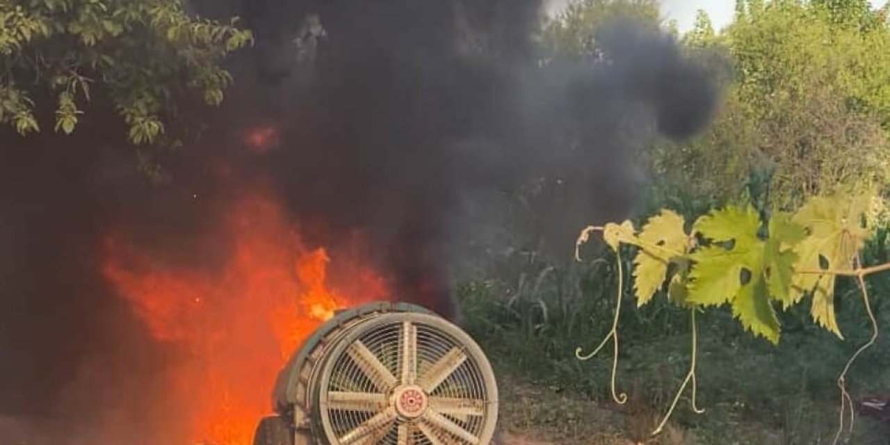 Çiftçinin İlaçlama Makinesi Alev Topuna Döndü
