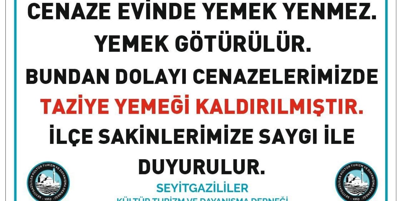 İlçede Taziye Yemeği Kaldırıldı
