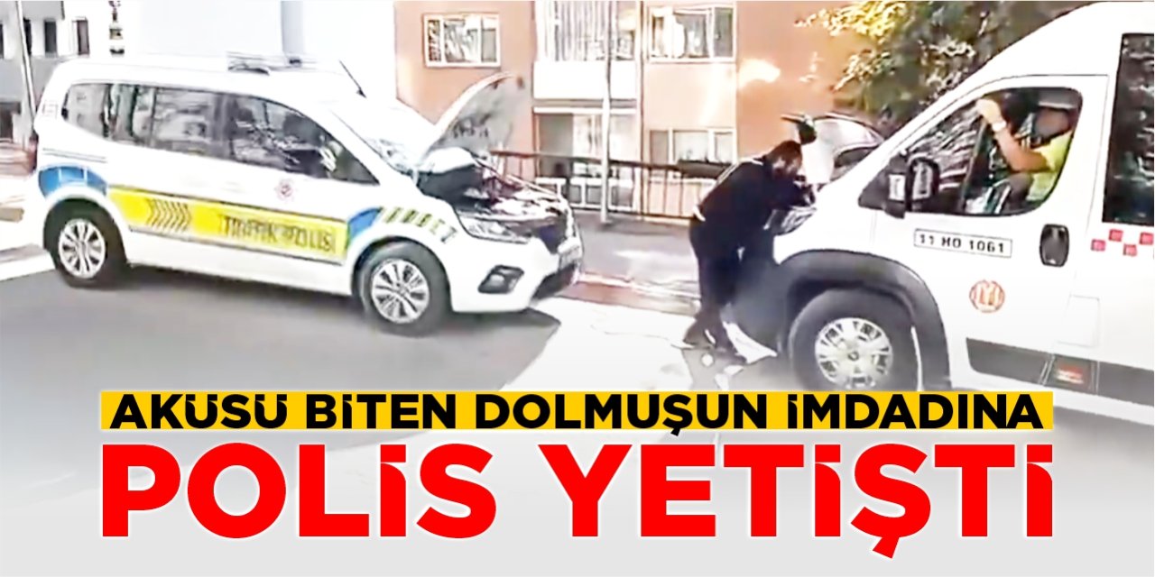 Aküsü biten dolmuşun imdadına polis yetişti