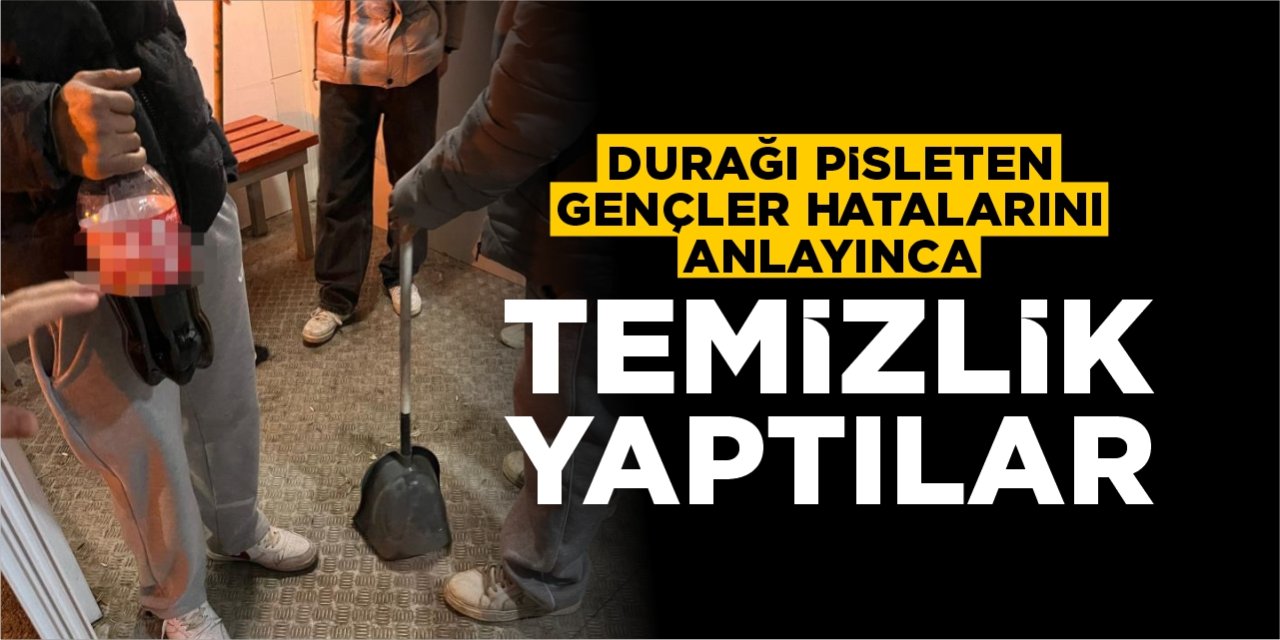 Minibüs Durağını Kirleten Gençler Hatalarını Anlayınca Yerleri Temizlediler