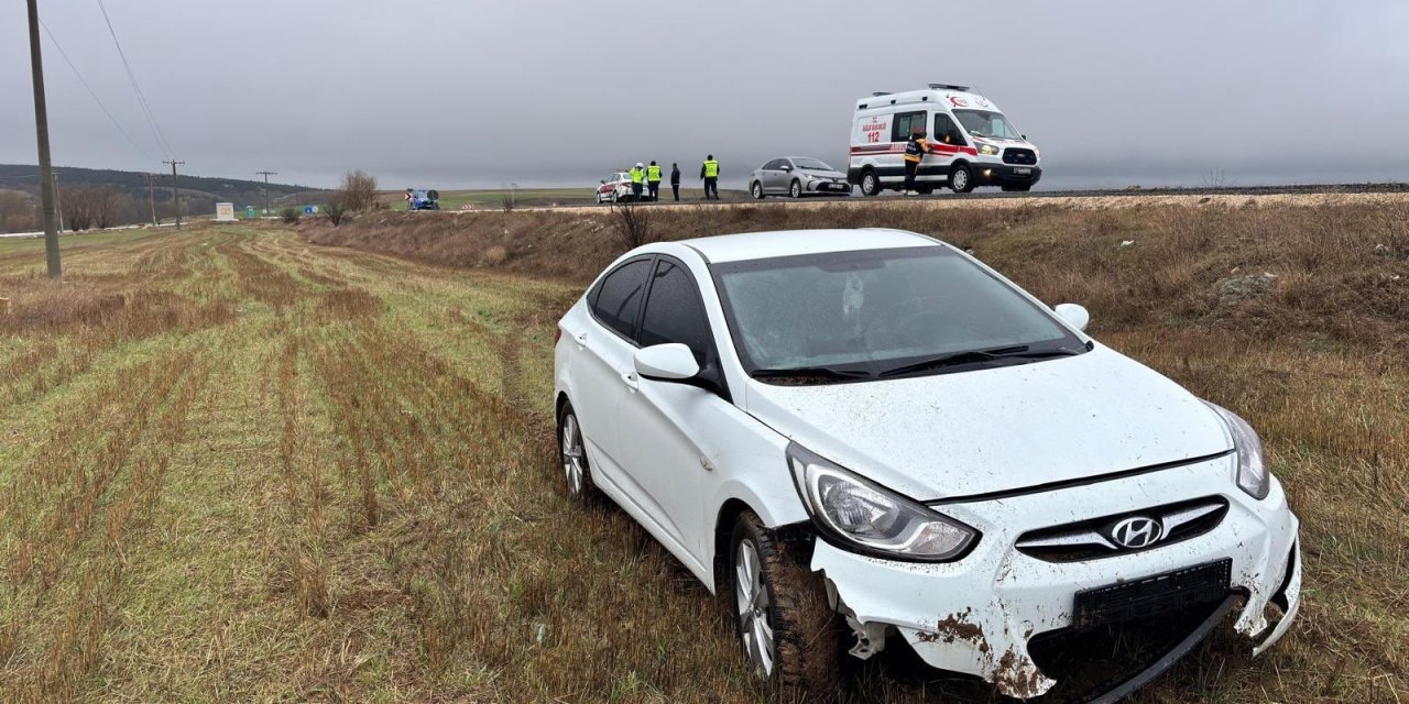 Kontrolden çıkan otomobil tarlaya uçtu