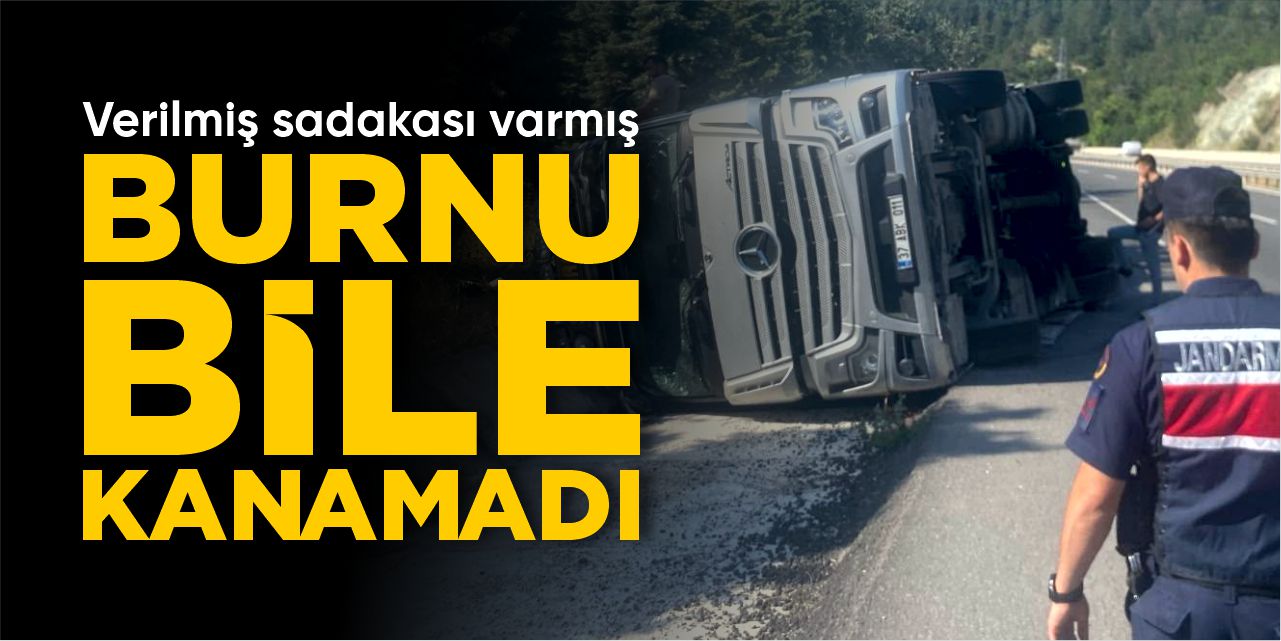 Kontrolden çıkan tır yan yattı!