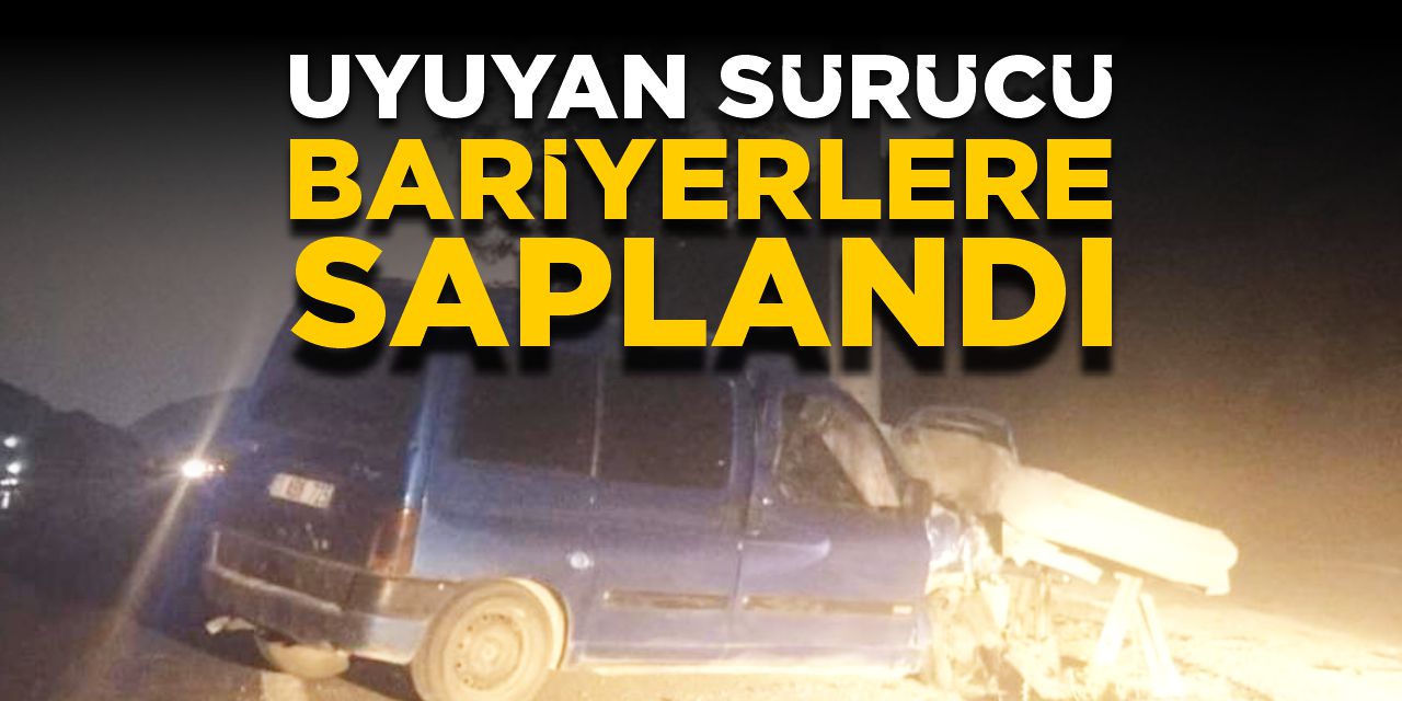 Uyuyan sürücü bariyerlere saplandı