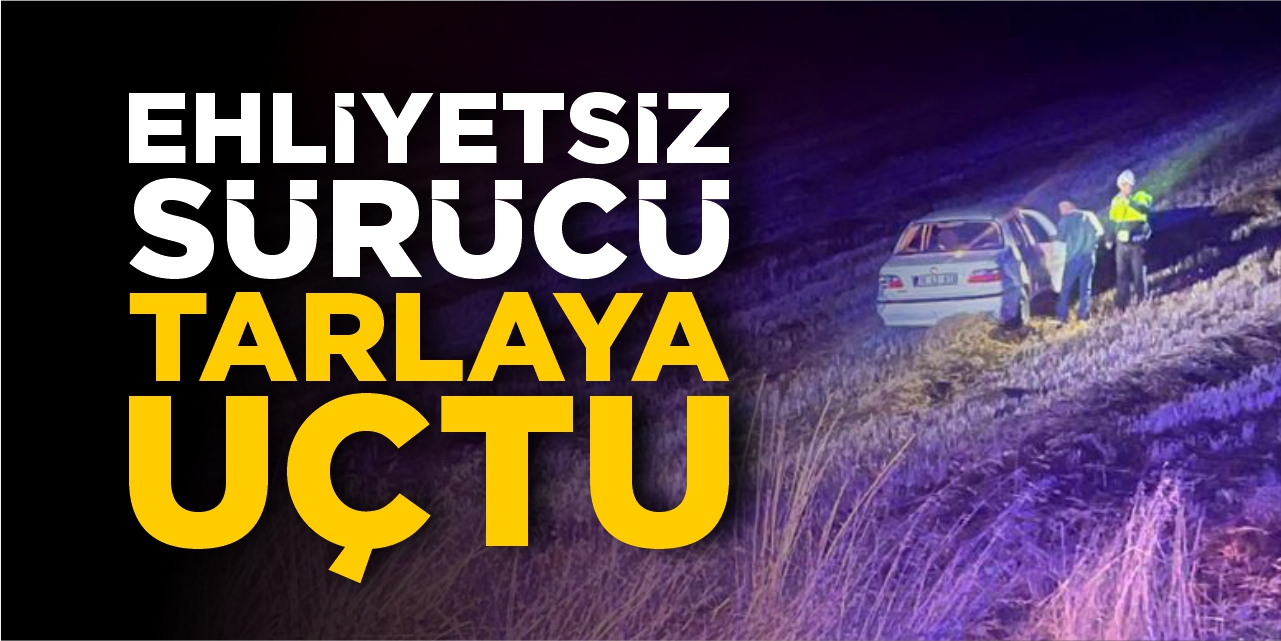 Ehliyetsiz sürücü tarlaya uçtu!