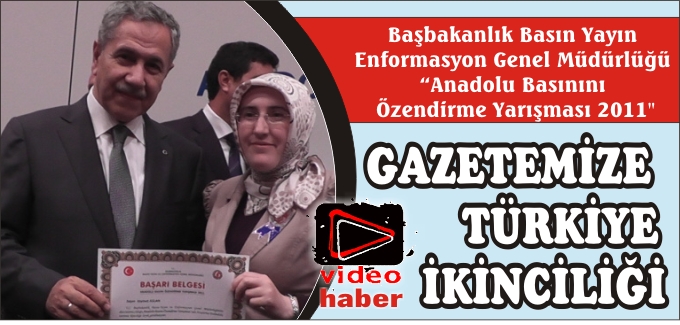 GAZETEMİZE TÜRKİYE İKİNCİLİĞİ