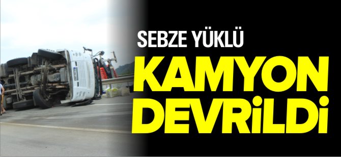 SEBZE YÜKLÜ KAMYON DEVRİLDİ