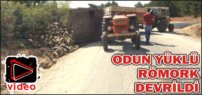 ODUN YÜKLÜ RÖMORK DEVRİLDİ