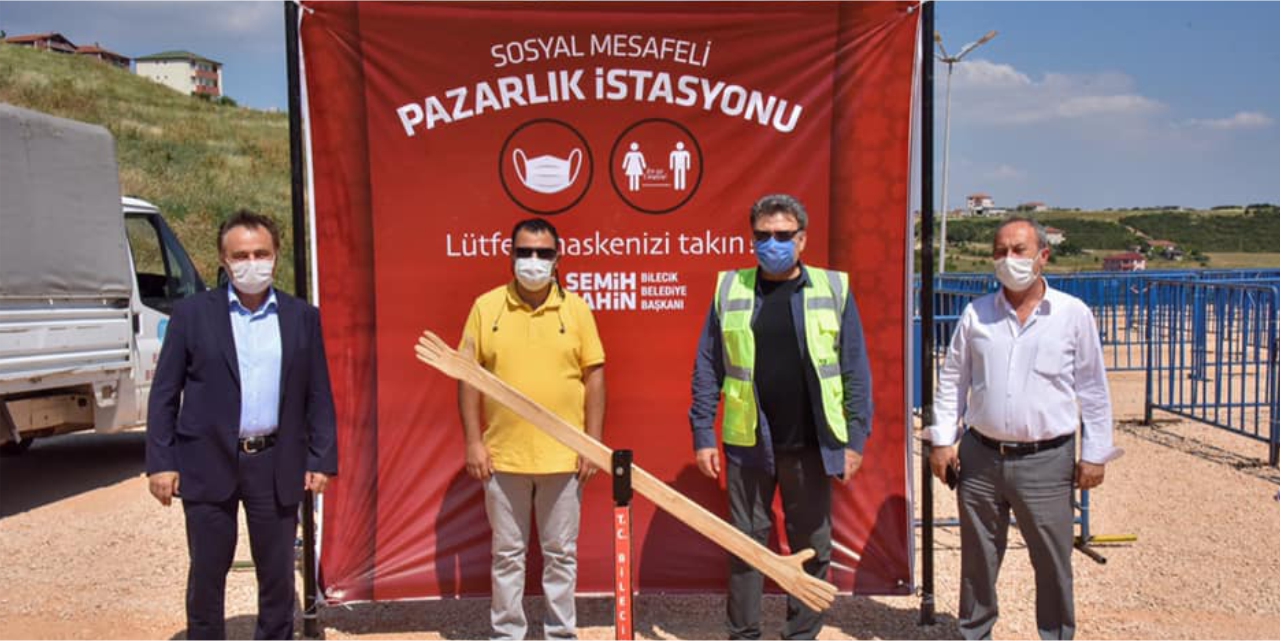 Sosyal mesafeli pazarlık istasyonu kuruldu