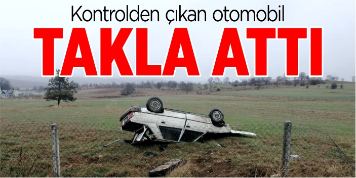 Kontrolden çıkan araç takla attı