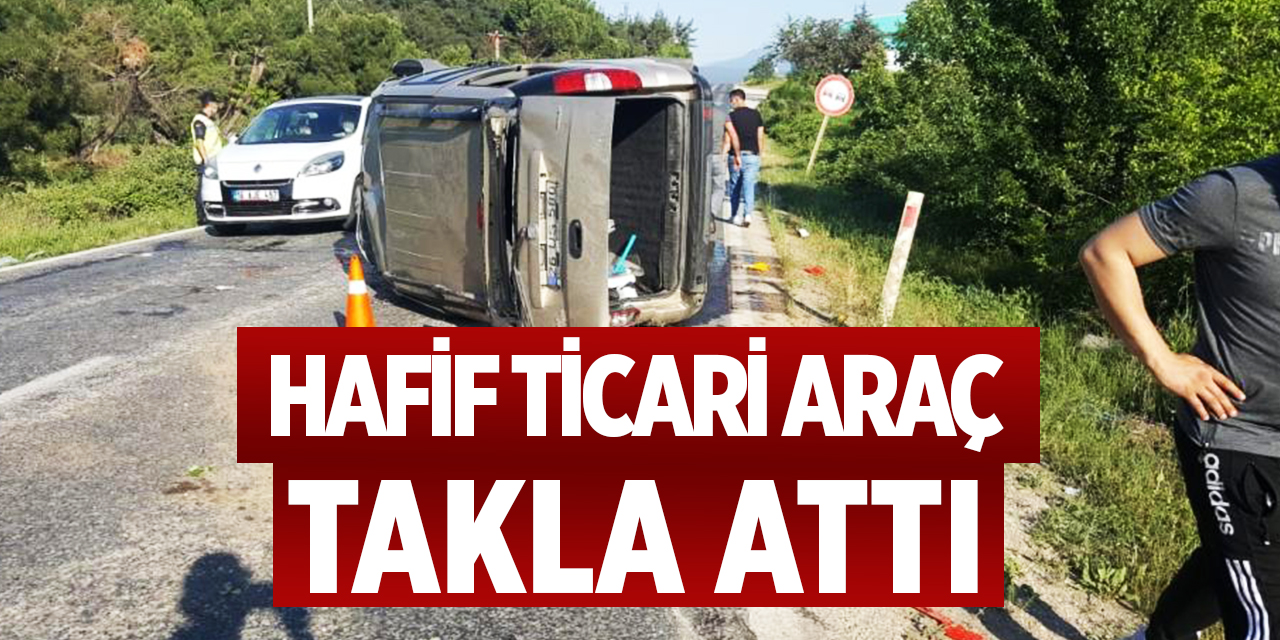 Hafif ticari araç takla attı