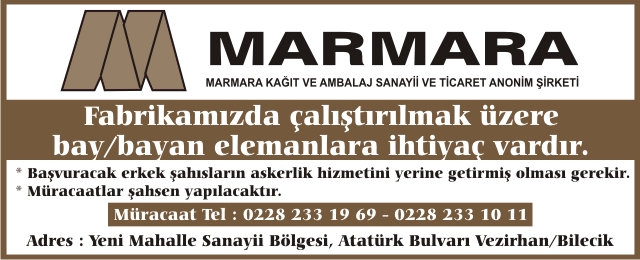 Marmara Kağıt Eleman Arıyor