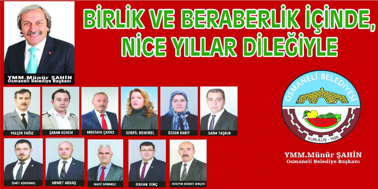 Osmaneli Belediye Başkanı Münür Şahin Yılbaşı Tebrik İlanı