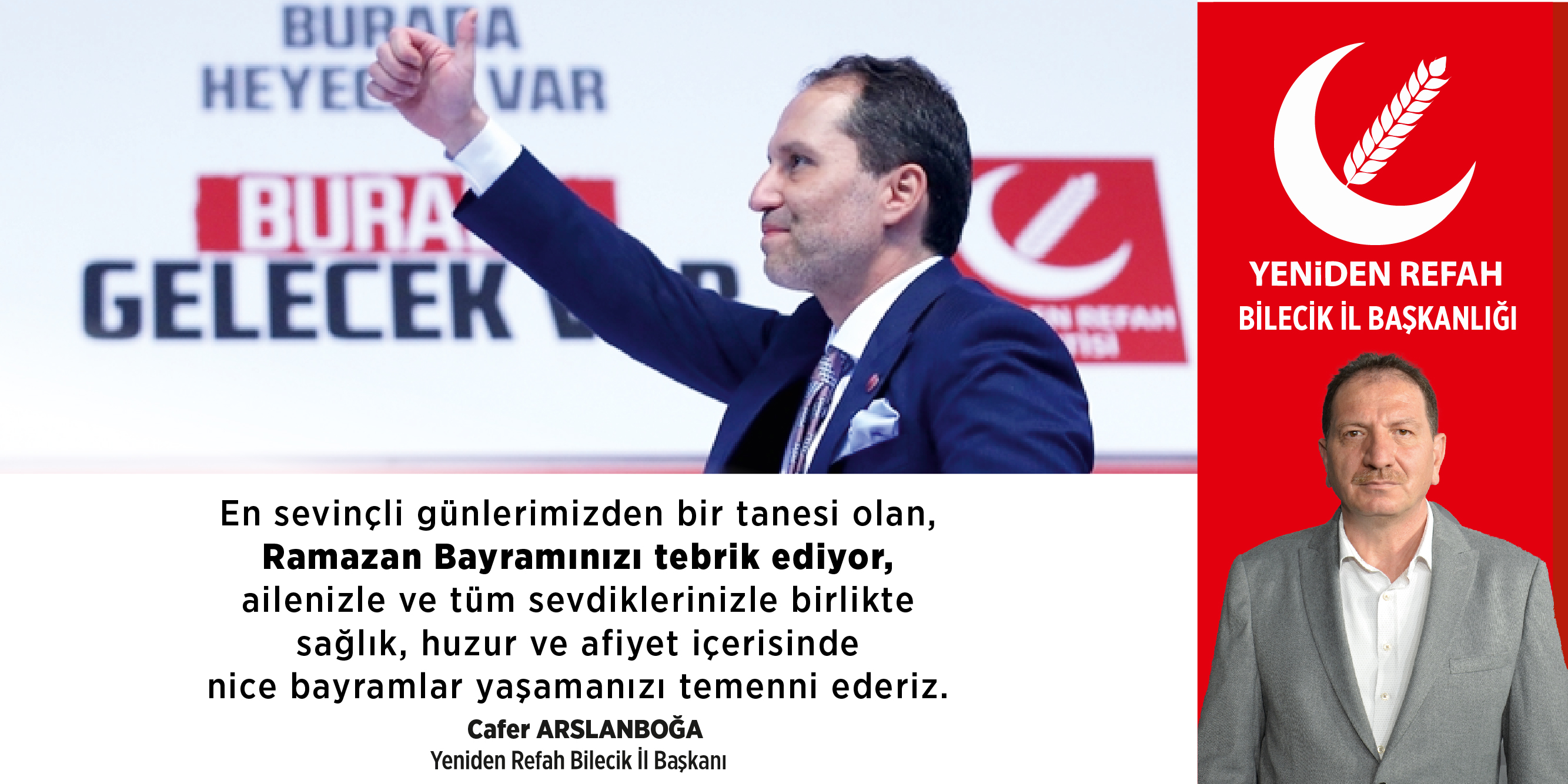 Yeniden Refah Partisi Bilecik İl Başkanı Cafer Arslanboğa'nın Bayram Tebriği