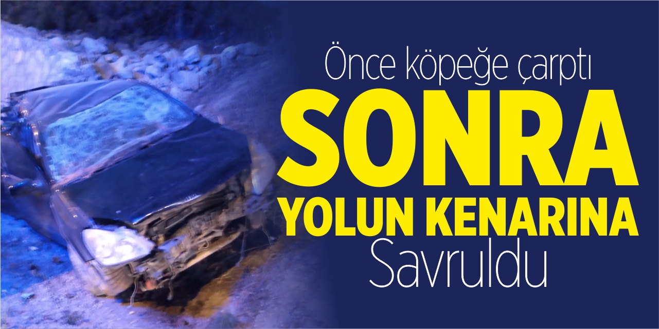 Önce köpeğe çarptı sonra yolun kenarına savruldu