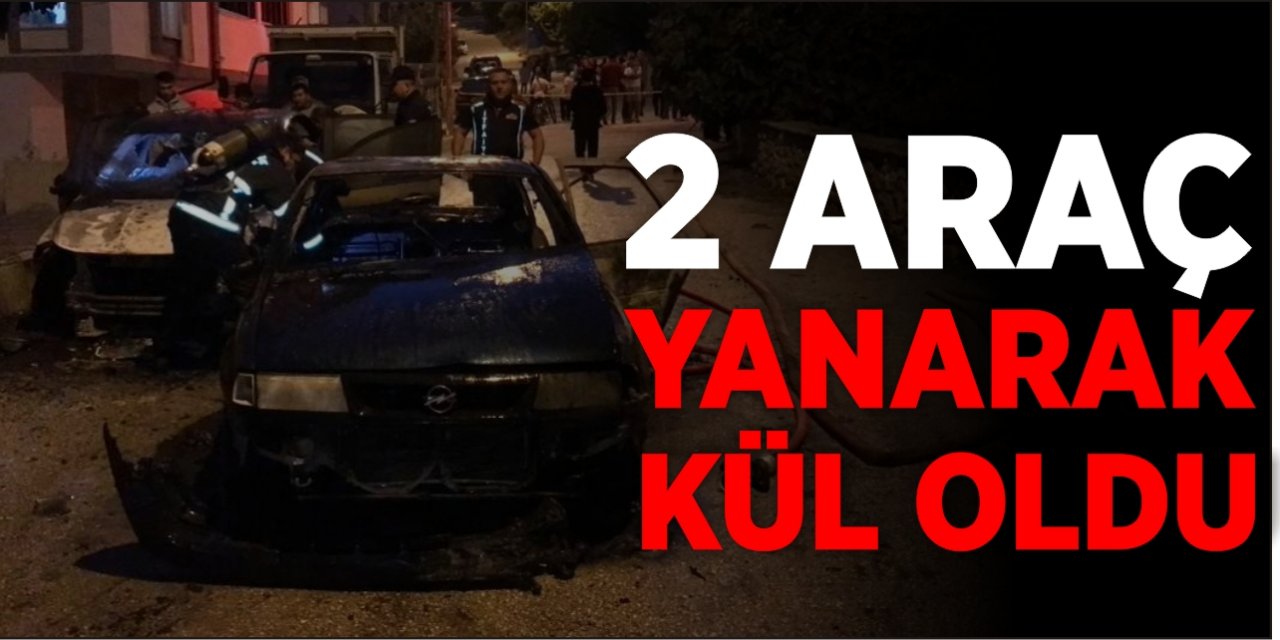 2 araç yanarak kül oldu