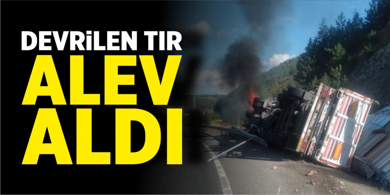 Devrilen tır alev aldı