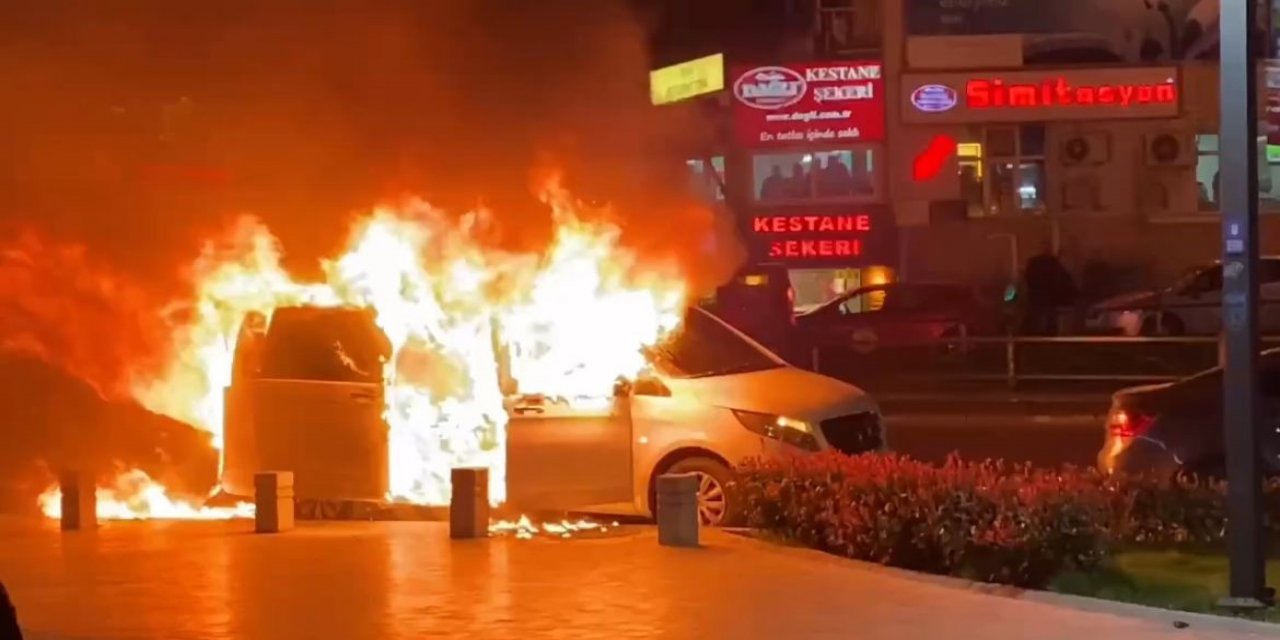 Belediye Başkan Adayının Makam Aracı Alev Alev Yandı