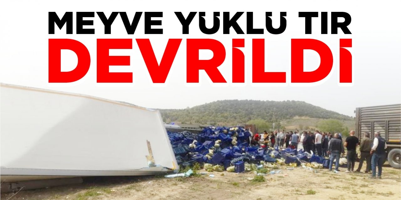 Meyve yüklü tır devrildi!