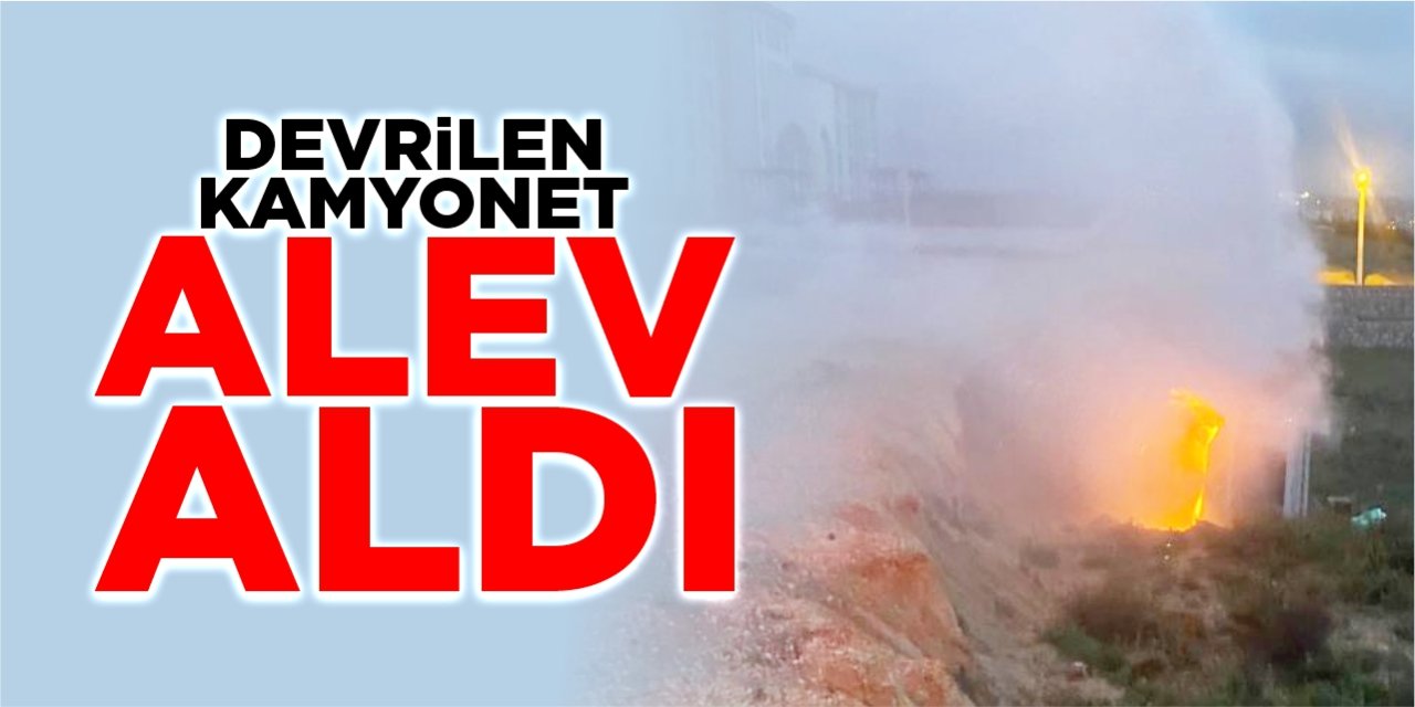 Bilecik'te devrilen kamyonet alev aldı