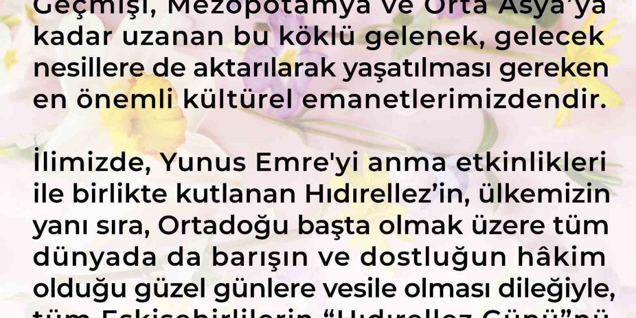 Vali Aksoy’dan "Hıdırellez Günü" Mesajı