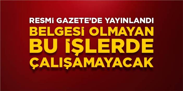 Resmi Gazete'de yayınlandı: Belgesi olmayan bu işlerde çalışamayacak
