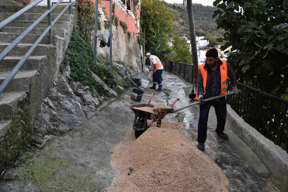 Belediye atla malzeme taşıyıp yol yapıyor