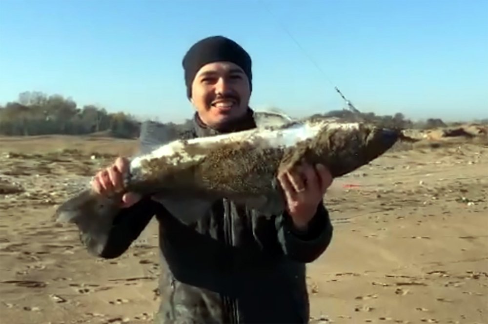 Oltayla 5 kiloluk lüfer yakaladı, böyle sevindi