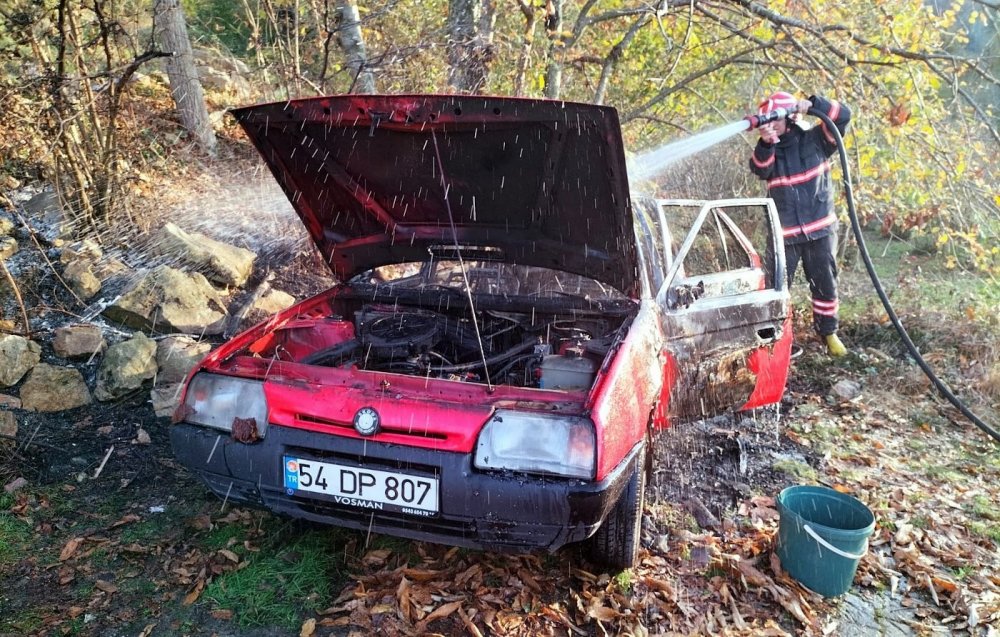 Park halindeki otomobil yangında kullanılamaz hale geldi