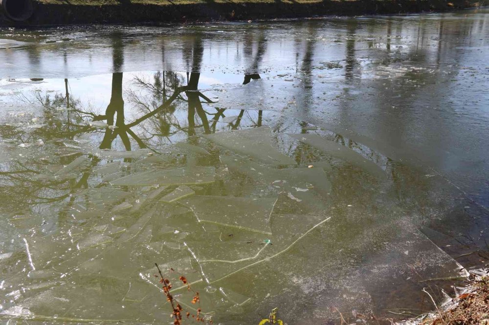 Porsuk Çayı’nın yüzeyi buz tuttu