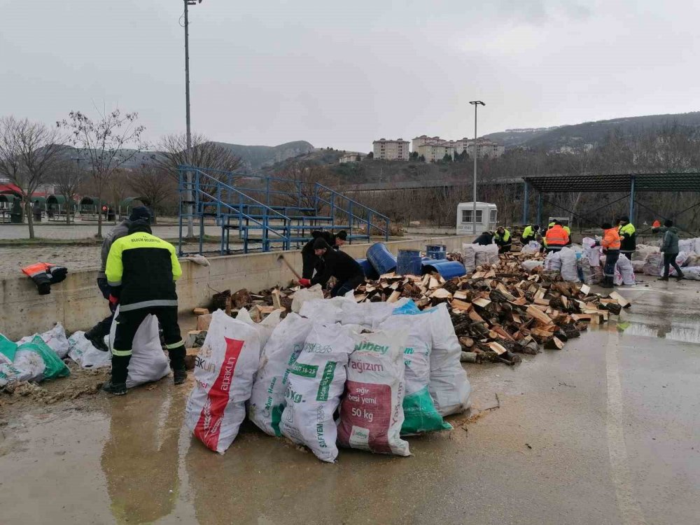 Park ve Bahçeler Müdürlüğü ekiplerinin depremzedeler için odun seferberliği