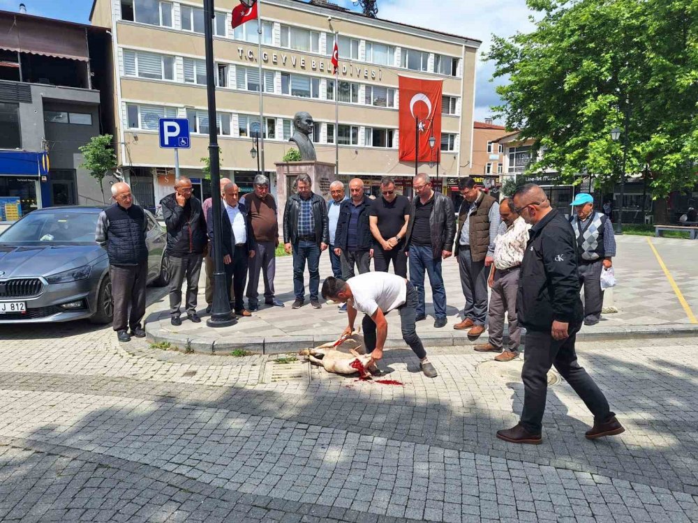 Seçim sonuçları için ilçe meydanında kurban kesti