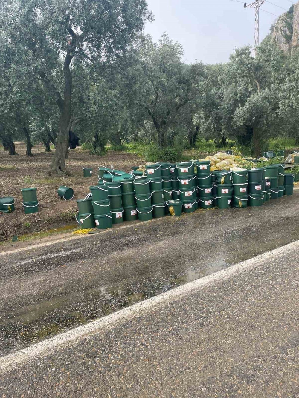 Turşu Yüklü Tır Devrildi, Karayolu Turşu Bidonlarıyla Doldu