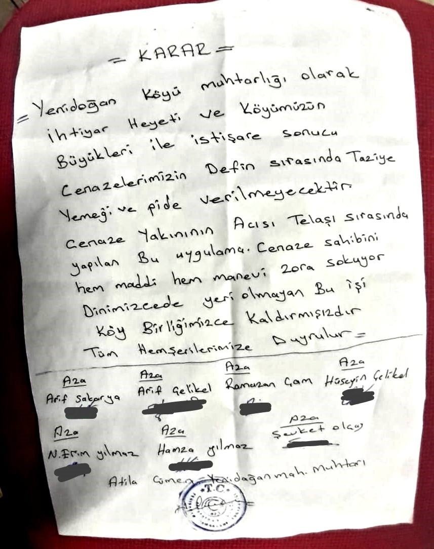 Cenazelerde Taziye Yemeği Verilmesi Yasaklandı