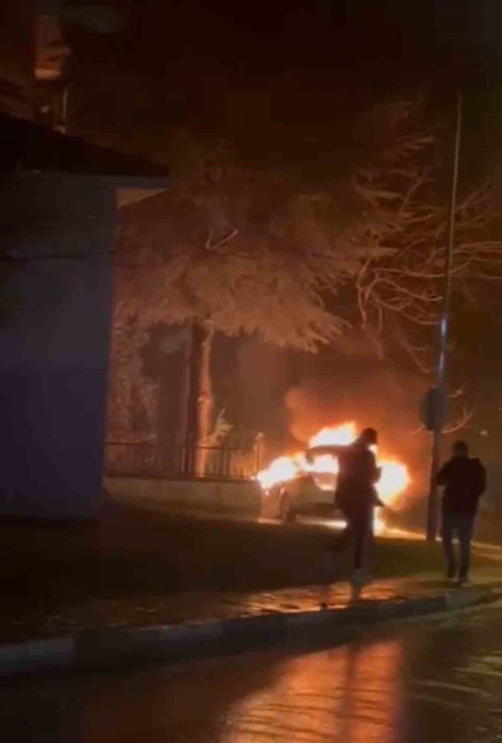 Sitenin Duvarına Çarpan Otomobil Alev Topuna Döndü