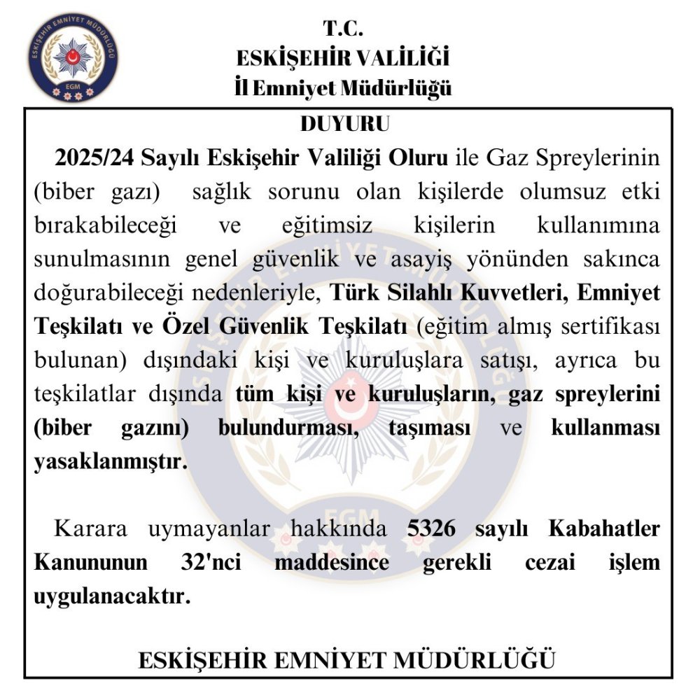 Biber Gazı Taşımak Yasaklandı