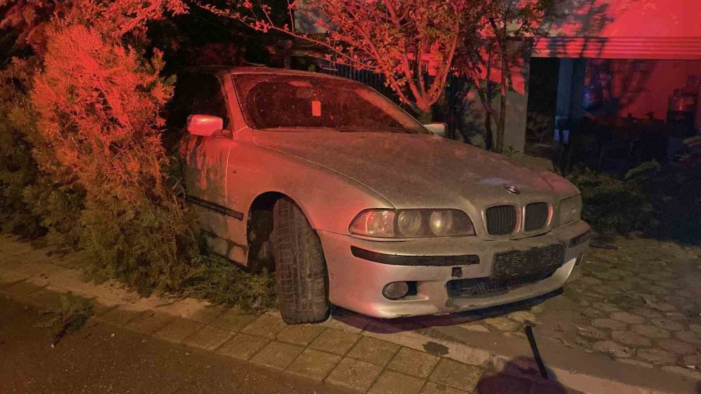 Islak Zeminde Kayan Otomobil Evin Bahçesine Daldı