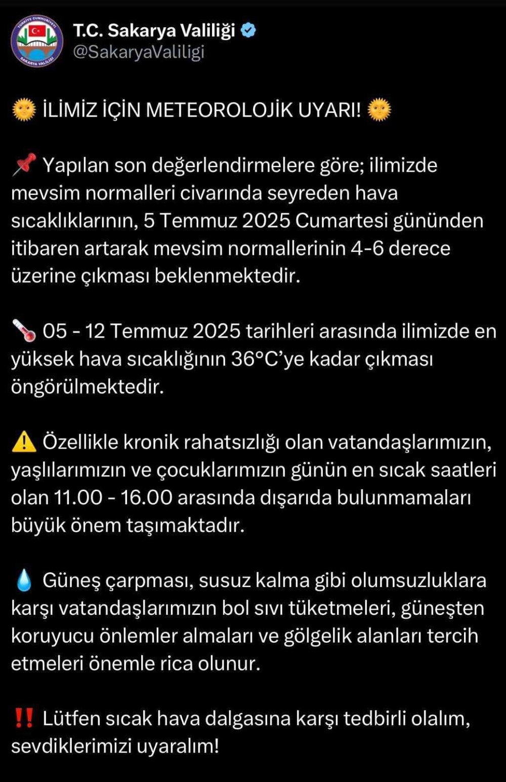 Valilik Hava Sıcaklıları Hususunda Uyardı: Sıcaklık Yarından İtibaren 4-6 Derece Artacak