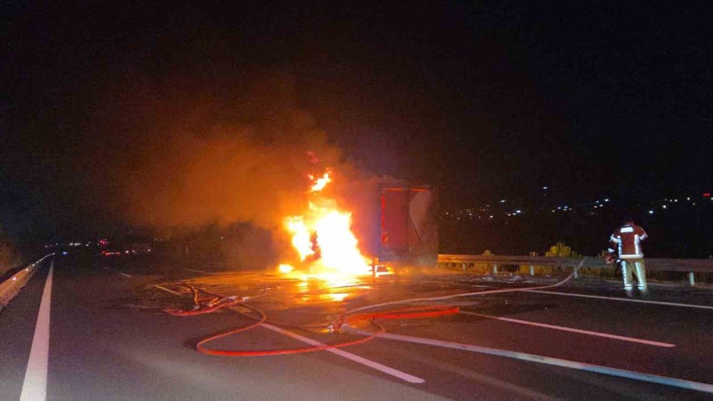 Kargo Kamyonu Seyir Halinde Alev Aldı