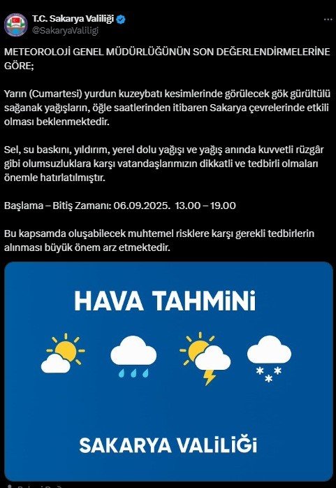 Kuvvetli sağanak yağış uyarısı