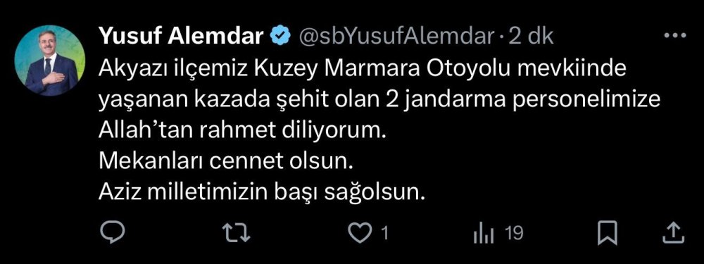 Kazada Şehit Olan Jandarma Personelleri İçin Taziye Mesajı