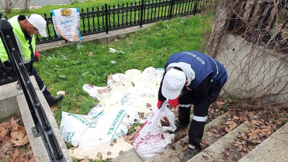 Yol Kenarına Atılan 15 Çuval Ekmek Hamuru Temizlendi