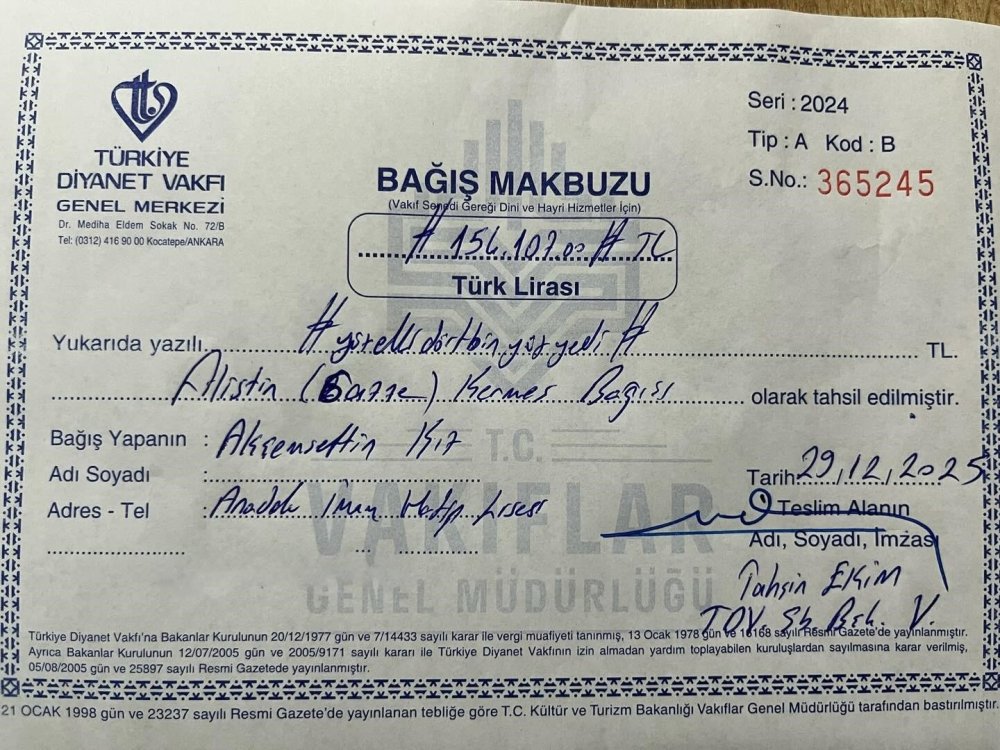 Anadolu İmam Hatip Lisesinden Filistin’e 236 Bin TL Destek